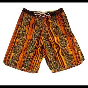 Rusty Orange Horned Creature Full Graphic Board Surf Swim Shorts • 32 VGC